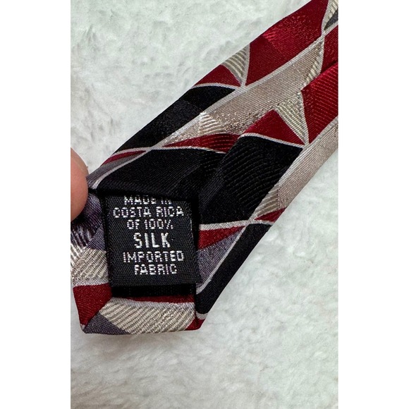 Colours by Alexander Julian Mens Silk Tie Red Black Geometric Diamond Pattern - Picture 3 of 11